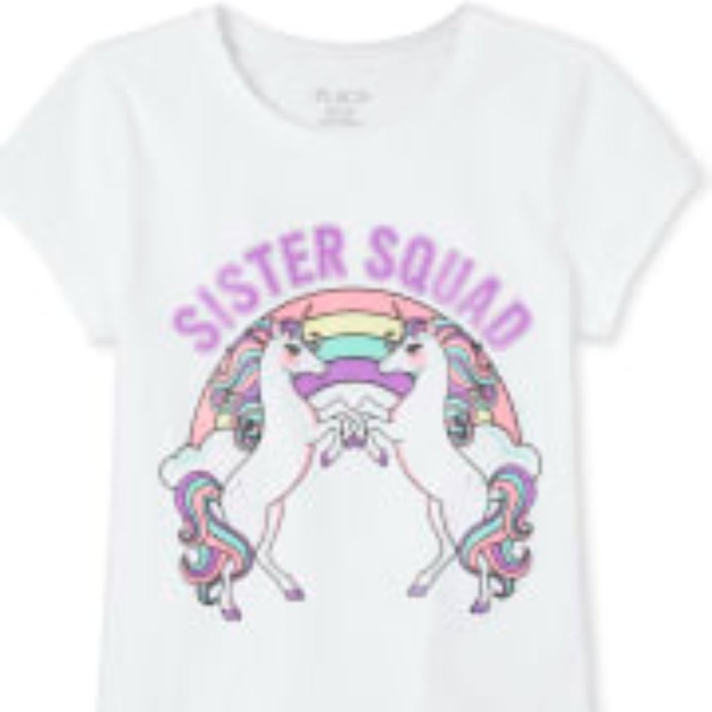Children's Place Girls Glitter Sister Unicorn Graphic Short Sleeve Tee *NWT*  3T